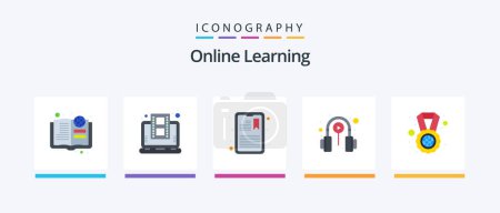 Illustration for Online Learning Flat 5 Icon Pack Including online. learning. assignment. electronics. tablet. Creative Icons Design - Royalty Free Image