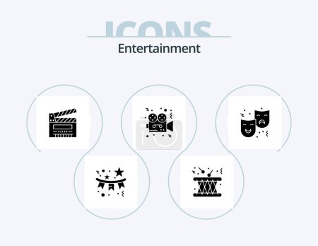 Ilustración de Entertainment Glyph Icon Pack 5 Icon Design. video. movie. instrument. multimedia. clip - Imagen libre de derechos