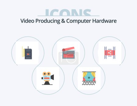 Téléchargez les illustrations : Video Producing And Computer Hardware Flat Icon Pack 5 Icon Design. clapper. board. performance. action. studio - en licence libre de droit