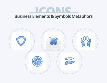 Téléchargez les illustrations : Business Elements And Symbols Metaphors Blue Icon Pack 5 Icon Design. store. shipping. receive. shopping. protect - en licence libre de droit