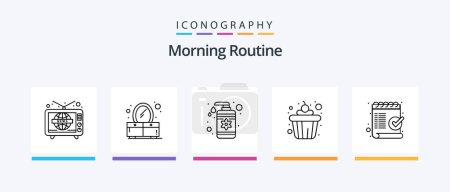 Illustration for Morning Routine Line 5 Icon Pack Including oats. cereals. dots. bowl. ironing stand. Creative Icons Design - Royalty Free Image