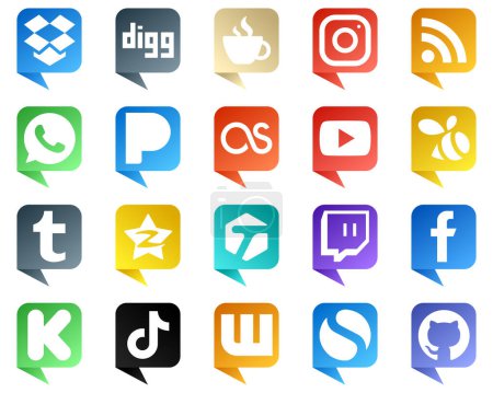 Illustration for Chat bubble style Icons of Top Social Media 20 pack such as qzone. swarm. rss. video and lastfm icons. Clean and professional - Royalty Free Image