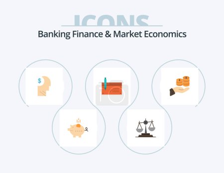 Ilustración de Banking Finance And Market Economics Flat Icon Pack 5 Icon Design. profile. costs. justice. avatar. scales - Imagen libre de derechos