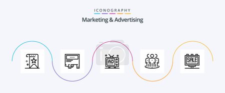 Téléchargez les illustrations : Marketing And Advertising Line 5 Icon Pack Including focus. advertising. message. promotion. media - en licence libre de droit