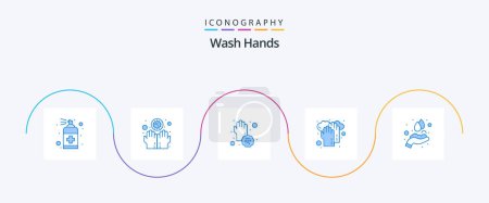 Illustration for Wash Hands Blue 5 Icon Pack Including washing. hands. infect. healthcare. disease - Royalty Free Image