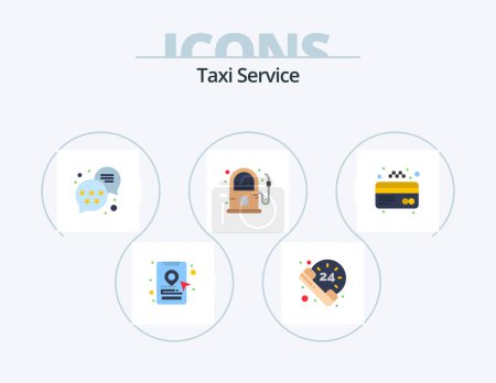 Téléchargez les illustrations : Taxi Service Flat Icon Pack 5 Icon Design. . credit. rating. card. pump - en licence libre de droit
