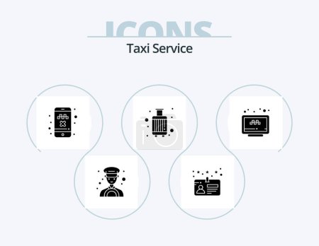 Téléchargez les illustrations : Taxi Service Glyph Icon Pack 5 Icon Design. taxi. online. taxi. travel. luggage - en licence libre de droit