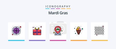 Illustration for Mardi Gras Line Filled 5 Icon Pack Including sword. gras. hat. game. sun. Creative Icons Design - Royalty Free Image