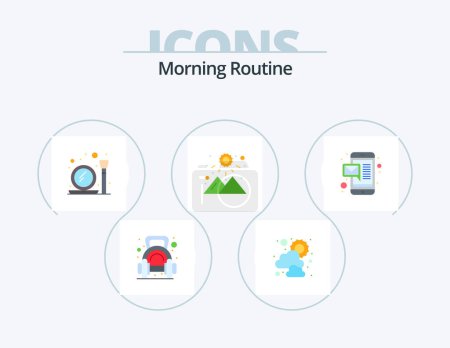 Illustration for Morning Routine Flat Icon Pack 5 Icon Design. massage. mountain. glass. weather. sunrise - Royalty Free Image