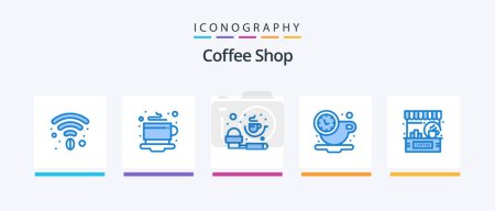 Téléchargez les illustrations : Coffee Shop Blue 5 Icon Pack Including coffee. bar. measurement. time. coffee. Creative Icons Design - en licence libre de droit