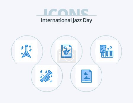 Illustration for International Jazz Day Blue Icon Pack 5 Icon Design. music. accordion. instrument. saxophone. music - Royalty Free Image