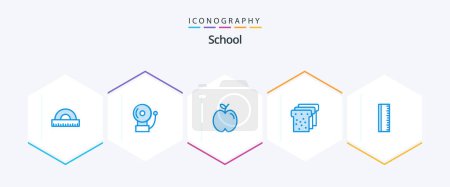 Illustration for School 25 Blue icon pack including . ruler. education. education. food - Royalty Free Image