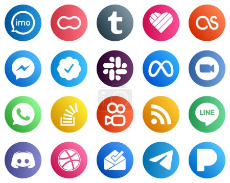 Illustration for 20 Professional Social Media Icons such as zoom. meta. likee. slack and fb icons. Fully customizable and professional - Royalty Free Image