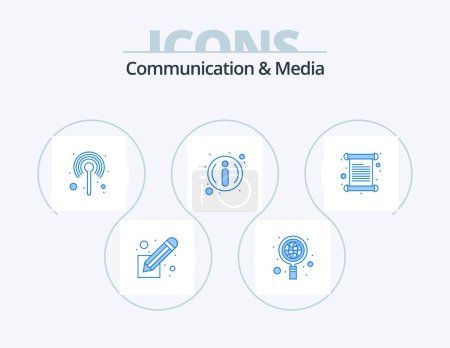 Téléchargez les illustrations : Communication And Media Blue Icon Pack 5 Icon Design. invitation. information. antenna. info. stand - en licence libre de droit