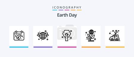 Téléchargez les illustrations : Earth Day Line 5 Icon Pack Including green. earth. green. book. earth day. Creative Icons Design - en licence libre de droit