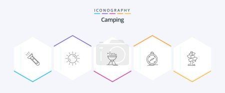 Ilustración de Camping 25 Line icon pack including gps. direction. sunrise. compass. food - Imagen libre de derechos