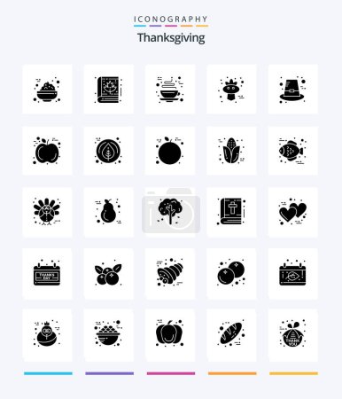 Téléchargez les illustrations : Creative Thanksgiving 25 Glyph Solid Black icon pack  Such As holiday. autumn. coffee. thanksgiving. bird - en licence libre de droit