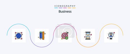 Illustration for Business Line Filled Flat 5 Icon Pack Including bulb. hour. design. glass. target - Royalty Free Image
