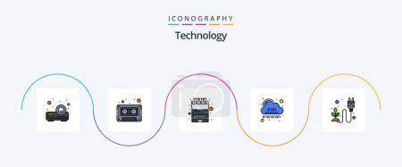 Ilustración de Technology Line Filled Flat 5 Icon Pack Including electricity. server. binary. digital. cloud - Imagen libre de derechos
