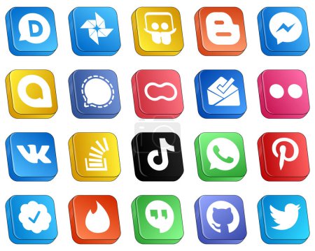 Illustration for 20 Unique Isometric 3D Social Media Icons such as yahoo. inbox. google allo. women and peanut icons. High-definition and professional - Royalty Free Image