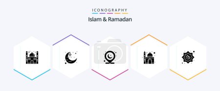 Téléchargez les illustrations : Islam And Ramadan 25 Glyph icon pack including decoration. religion. islam. mosque. muslim - en licence libre de droit