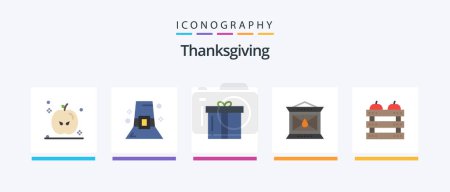 Téléchargez les illustrations : Thanksgiving Flat 5 Icon Pack Including crate. thanksgiving. gift. lantern. fire. Creative Icons Design - en licence libre de droit