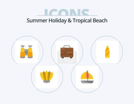Illustration for Beach Flat Icon Pack 5 Icon Design. surfboard. recreation. binoculars. travel. holiday - Royalty Free Image