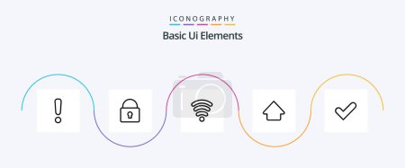 Ilustración de Basic Ui Elements Line 5 Icon Pack Including good. ok. wifi. check. up - Imagen libre de derechos