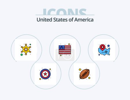 Illustration for Usa Line Filled Icon Pack 5 Icon Design. state. helmet. police sign. football. usa - Royalty Free Image