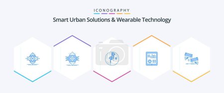 Ilustración de Smart Urban Solutions And Wearable Technology 25 Blue icon pack including heart. monitoring. computer. music. phone - Imagen libre de derechos