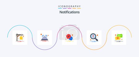 Illustration for Notifications Flat 5 Icon Pack Including pin. location. notification. search. magnifier - Royalty Free Image