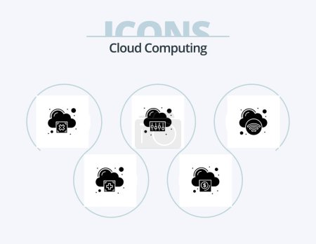Téléchargez les illustrations : Cloud Computing Glyph Icon Pack 5 Icon Design. internet. technology. cloud. storage. cloud - en licence libre de droit
