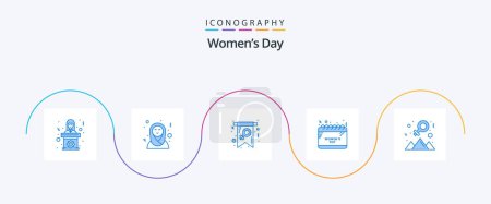 Illustration for Womens Day Blue 5 Icon Pack Including time. calendar. invite - Royalty Free Image