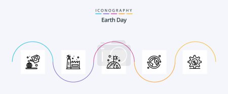 Téléchargez les illustrations : Earth Day Line 5 Icon Pack Including . gear. globe. earth. day - en licence libre de droit