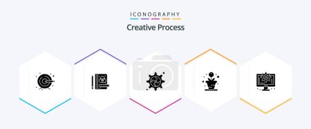 Téléchargez les illustrations : Creative Process 25 Glyph icon pack including . setting. gear. process. computer - en licence libre de droit