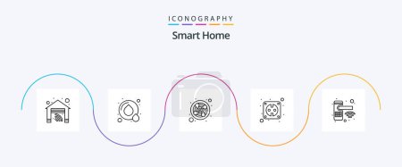Téléchargez les illustrations : Smart Home Line 5 Icon Pack Including print. home. fan. smart. plug - en licence libre de droit