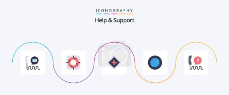 Illustration for Help And Support Flat 5 Icon Pack Including global. center. outline. support. increase - Royalty Free Image