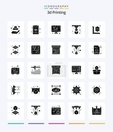 Illustration for Creative 3d Printing 25 Glyph Solid Black icon pack  Such As scaled. printer. printer - Royalty Free Image