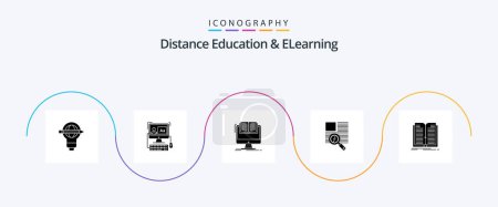 Téléchargez les illustrations : Distance Education And Elearning Glyph 5 Icon Pack Including reading. text. editing. line. cv - en licence libre de droit