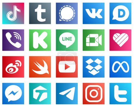Illustration for 20 Stylish Social Media Icons such as google meet. funding. kickstarter and rakuten icons. Versatile and professional - Royalty Free Image