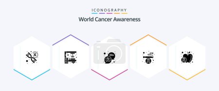 Illustration for World Cancer Awareness 25 Glyph icon pack including food. fruit. communication. apple. health - Royalty Free Image