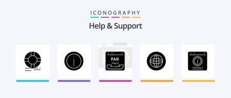 Téléchargez les illustrations : Help And Support Glyph 5 Icon Pack Including global. center. sign. help. contact. Creative Icons Design - en licence libre de droit
