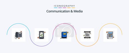 Illustration for Communication And Media Line Filled Flat 5 Icon Pack Including newspaper. invoice. book. invite. card - Royalty Free Image