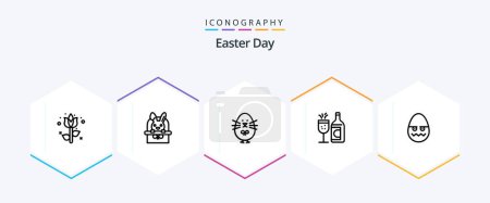 Illustration for Easter 25 Line icon pack including decoration. ddrink. chicken. easter. glass - Royalty Free Image
