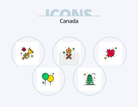 Téléchargez les illustrations : Canada Line Filled Icon Pack 5 Icon Design. winter. cold. canada. star. medal - en licence libre de droit