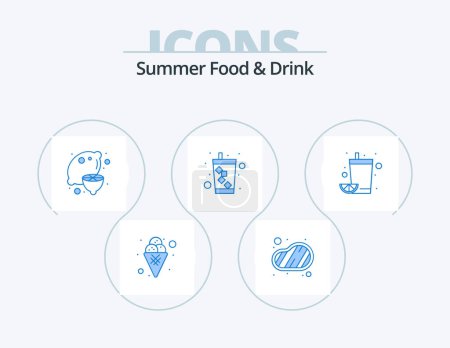 Illustration for Summer Food and Drink Blue Icon Pack 5 Icon Design. drink. soda. food. drink. juice - Royalty Free Image