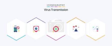 Téléchargez les illustrations : Virus Transmission 25 Flat icon pack including injection. target. research. flask - en licence libre de droit