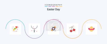 Illustration for Easter Flat 5 Icon Pack Including egg. easter. necklace. healthy. cherry - Royalty Free Image