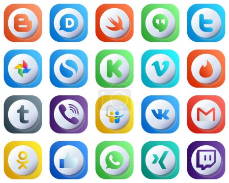 Illustration for 20 Cute High Quality 3D Gradient Social Media Icons such as viber. simple. tumblr and video icons. Professional and Customizable - Royalty Free Image