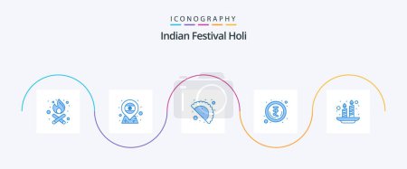 Téléchargez les illustrations : Holi Blue 5 Icon Pack Including . india. gujjia. holi. rupee - en licence libre de droit